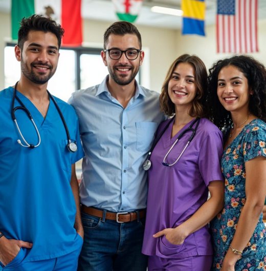 International Nurses and teachers inside of a elementary classroons